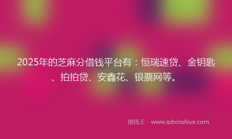2025年的芝麻分借钱平台有：恒瑞速贷、金钥匙、拍拍贷、安鑫花、银票网等。
