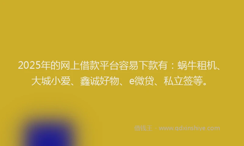 2025年的网上借款平台容易下款有：蜗牛租机、大城小爱、鑫诚好物、e微贷、私立签等。
