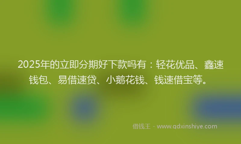 2025年的立即分期好下款吗有：轻花优品、鑫速钱包、易借速贷、小鹅花钱、钱速借宝等。