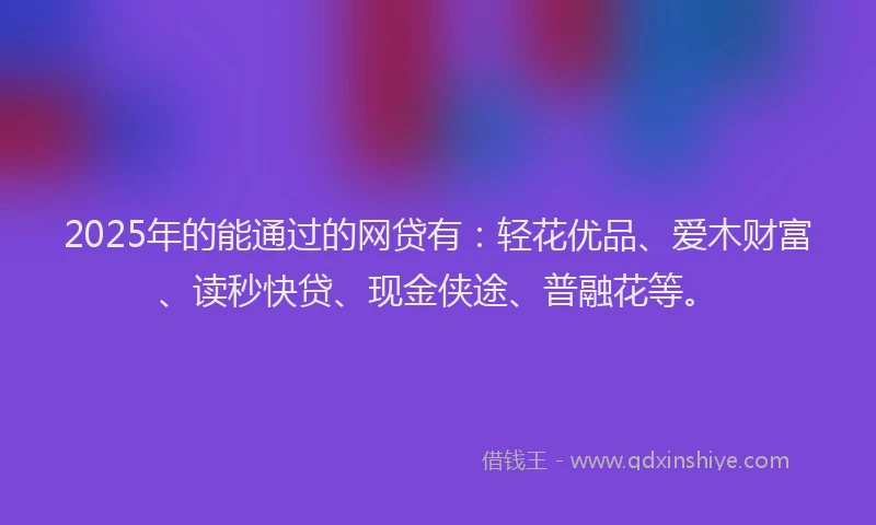 2025年的能通过的网贷有：轻花优品、爱木财富、读秒快贷、现金侠途、普融花等。