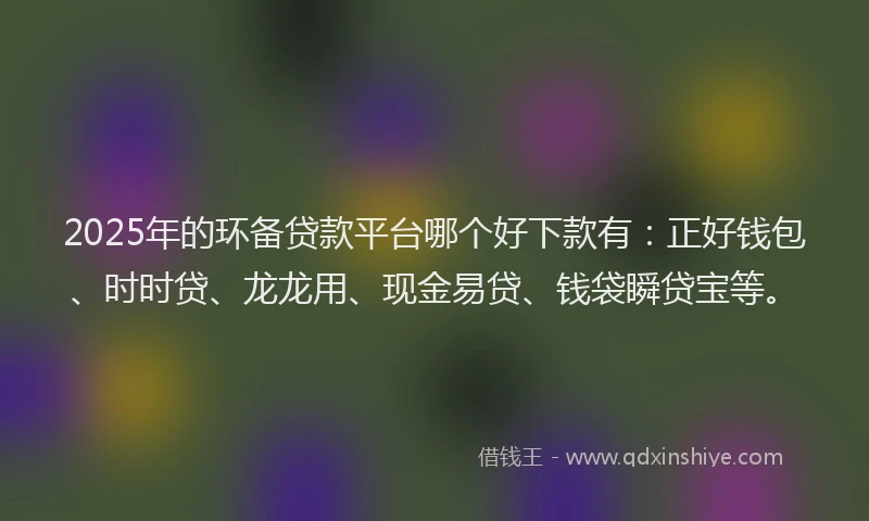 2025年的环备贷款平台哪个好下款有：正好钱包、时时贷、龙龙用、现金易贷、钱袋瞬贷宝等。