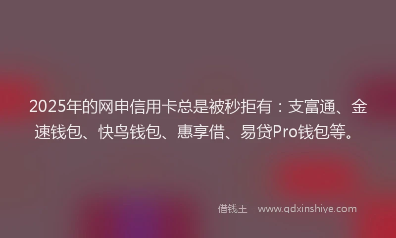 2025年的网申信用卡总是被秒拒有：支富通、金速钱包、快鸟钱包、惠享借、易贷Pro钱包等。