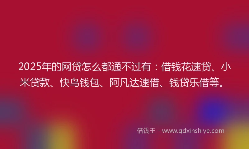 2025年的网贷怎么都通不过有:借钱花速贷、小米贷款、快鸟钱包、阿凡达速借、钱贷乐借等。