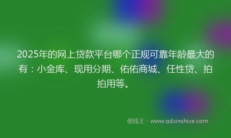 2025年的网上贷款平台哪个正规可靠年龄最大的有:小金库、现用分期、佑佑商城、任性贷、拍拍用等。