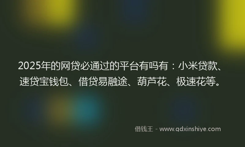 2025年的网贷必通过的平台有吗有:小米贷款、速贷宝钱包、借贷易融途、葫芦花、极速花等。