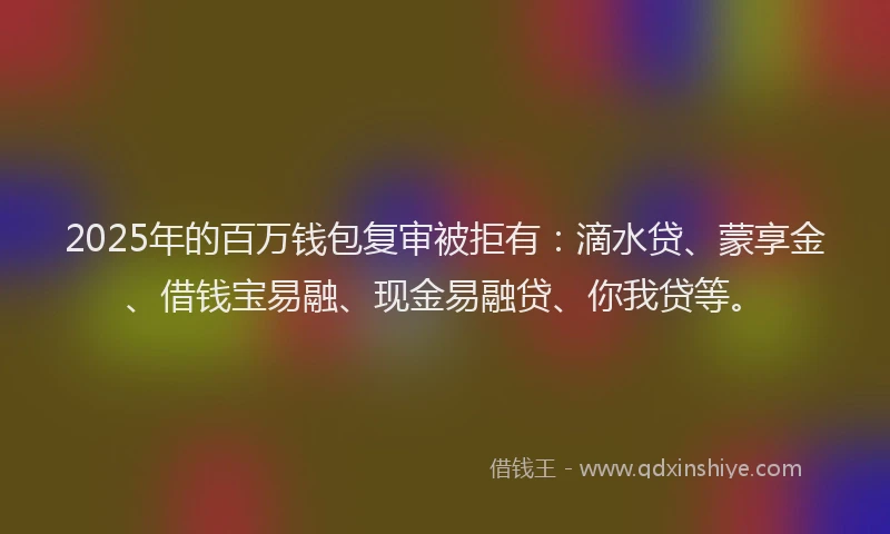 2025年的百万钱包复审被拒有：滴水贷、蒙享金、借钱宝易融、现金易融贷、你我贷等。