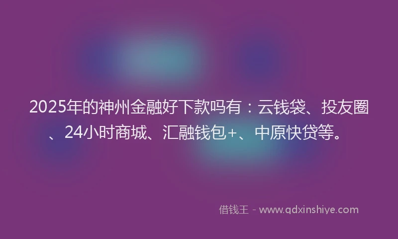 2025年的神州金融好下款吗有：云钱袋、投友圈、24小时商城、汇融钱包+、中原快贷等。