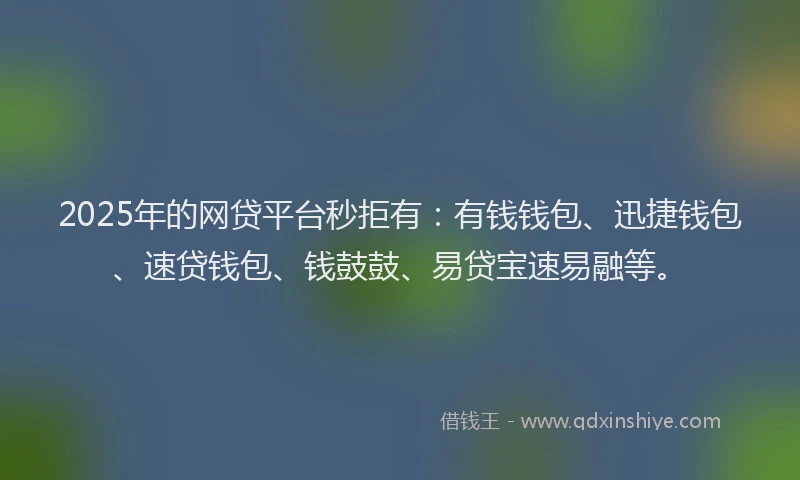 2025年的网贷平台秒拒有:有钱钱包、迅捷钱包、速贷钱包、钱鼓鼓、易贷宝速易融等。
