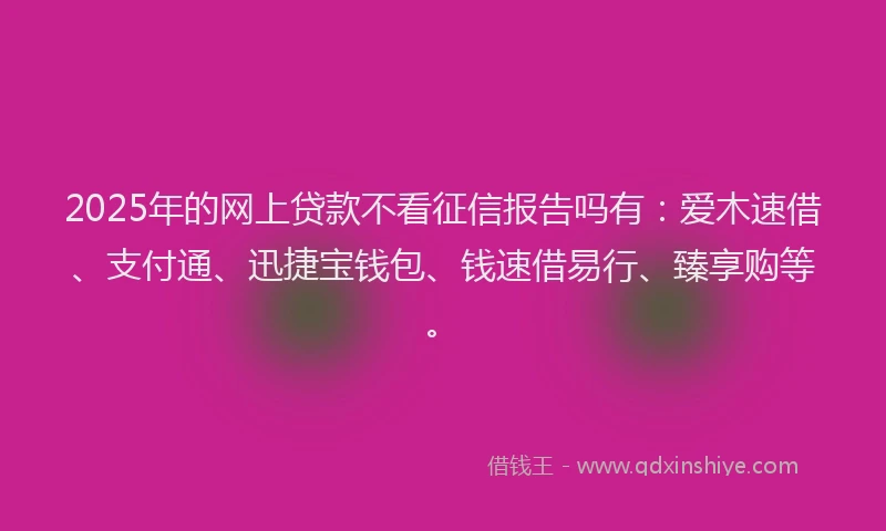2025年的网上贷款不看征信报告吗有:爱木速借、支付通、迅捷宝钱包、钱速借易行、臻享购等。