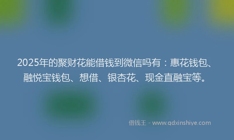 2025年的聚财花能借钱到微信吗有:惠花钱包、融悦宝钱包、想借、银杏花、现金直融宝等。