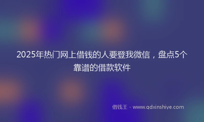 2025年热门网上借钱的人要登我微信，盘点5个靠谱的借款软件