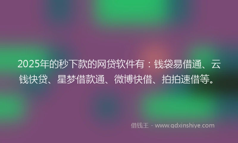 2025年的秒下款的网贷软件有：钱袋易借通、云钱快贷、星梦借款通、微博快借、拍拍速借等。