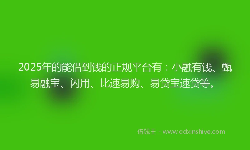 2025年的能借到钱的正规平台有:小融有钱、甄易融宝、闪用、比速易购、易贷宝速贷等。