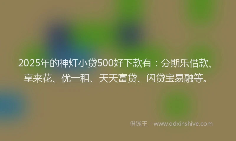 2025年的神灯小贷500好下款有：分期乐借款、享来花、优一租、天天富贷、闪贷宝易融等。
