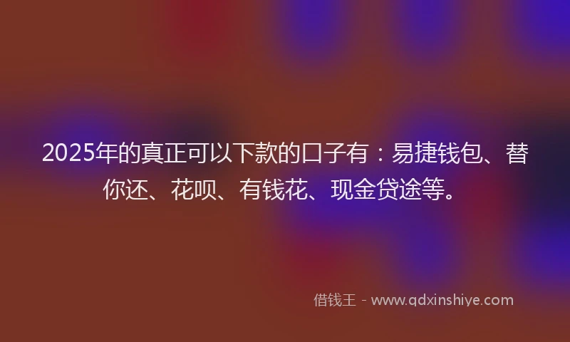 2025年的真正可以下款的口子有：易捷钱包、替你还、花呗、有钱花、现金贷途等。