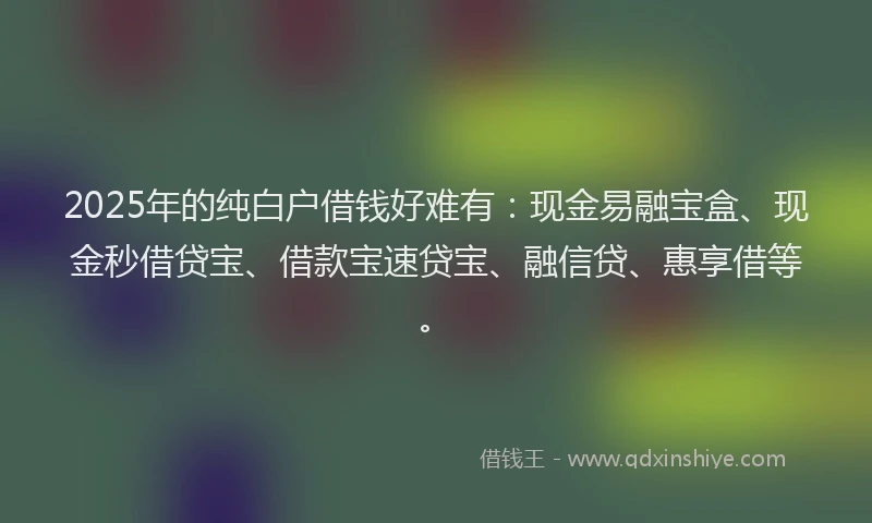 2025年的纯白户借钱好难有：现金易融宝盒、现金秒借贷宝、借款宝速贷宝、融信贷、惠享借等。