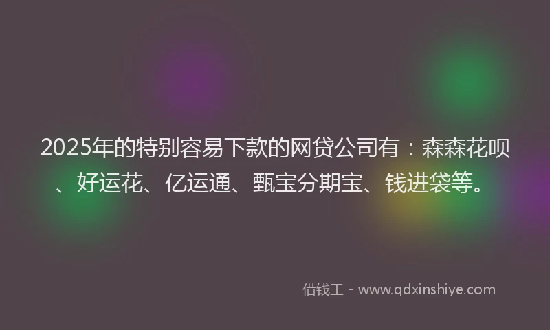 2025年的特别容易下款的网贷公司有：森森花呗、好运花、亿运通、甄宝分期宝、钱进袋等。