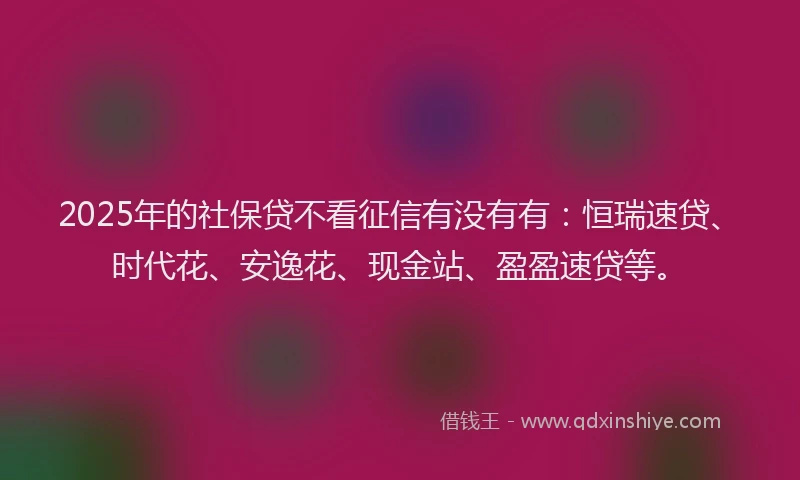 2025年的社保贷不看征信有没有有：恒瑞速贷、时代花、安逸花、现金站、盈盈速贷等。