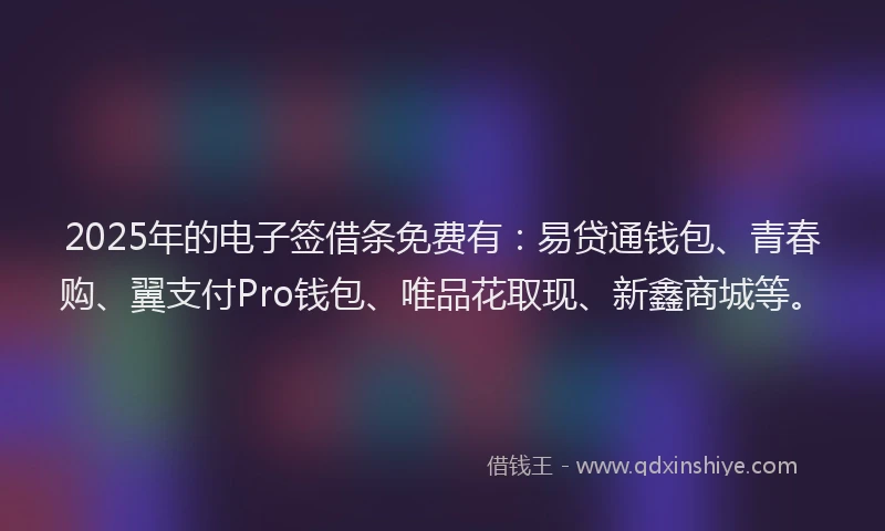 2025年的电子签借条免费有：易贷通钱包、青春购、翼支付Pro钱包、唯品花取现、新鑫商城等。