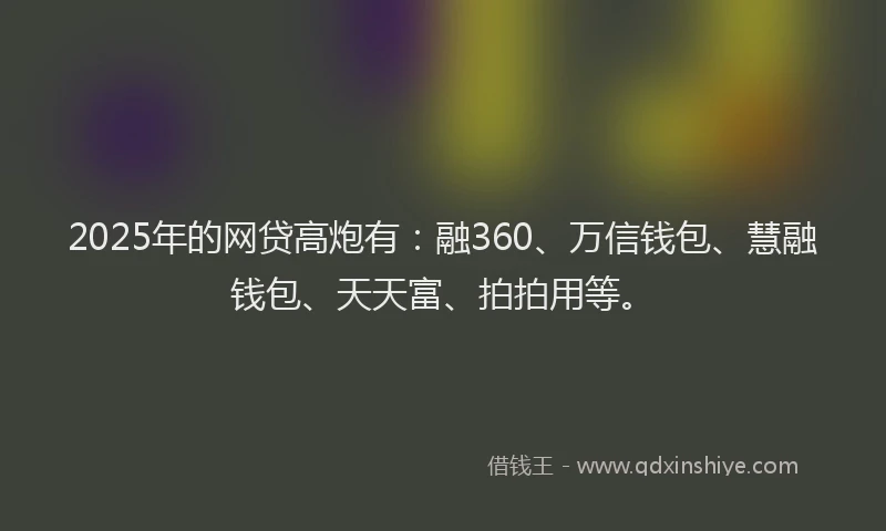 2025年的网贷高炮有：融360、万信钱包、慧融钱包、天天富、拍拍用等。