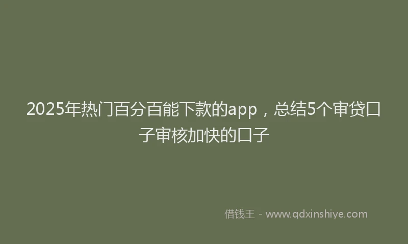 2025年热门百分百能下款的app，总结5个审贷口子审核加快的口子