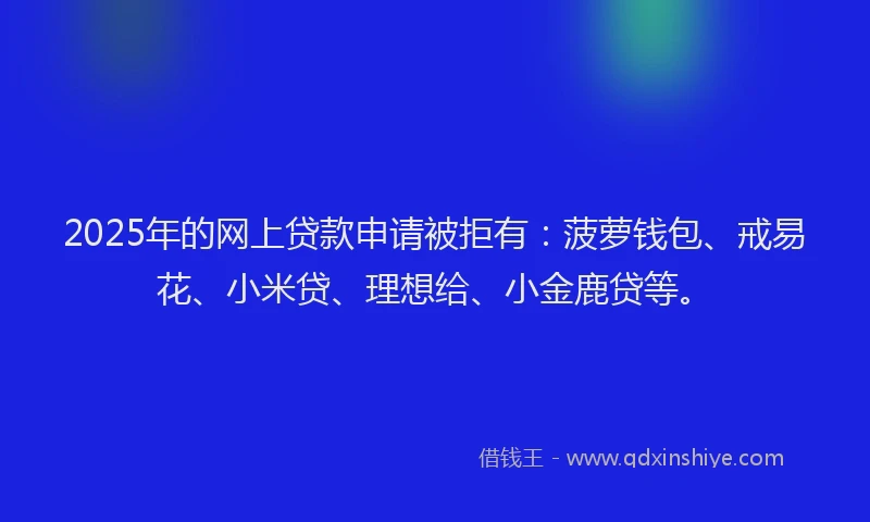 2025年的网上贷款申请被拒有：菠萝钱包、戒易花、小米贷、理想给、小金鹿贷等。