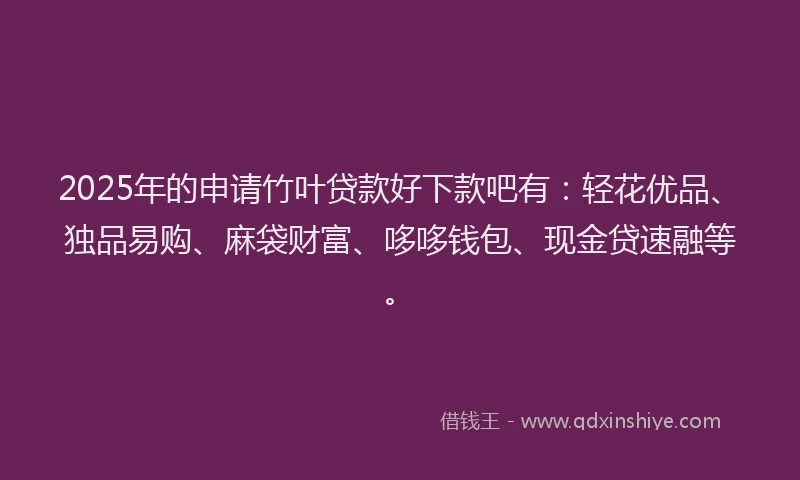 2025年的申请竹叶贷款好下款吧有：轻花优品、独品易购、麻袋财富、哆哆钱包、现金贷速融等。