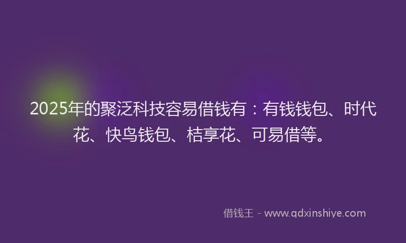 2025年的聚泛科技容易借钱有:有钱钱包、时代花、快鸟钱包、桔享花、可易借等。