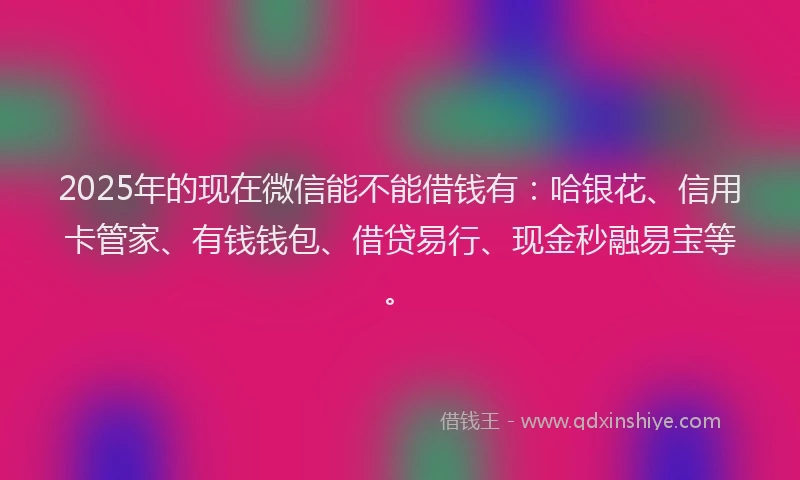 2025年的现在微信能不能借钱有：哈银花、信用卡管家、有钱钱包、借贷易行、现金秒融易宝等。