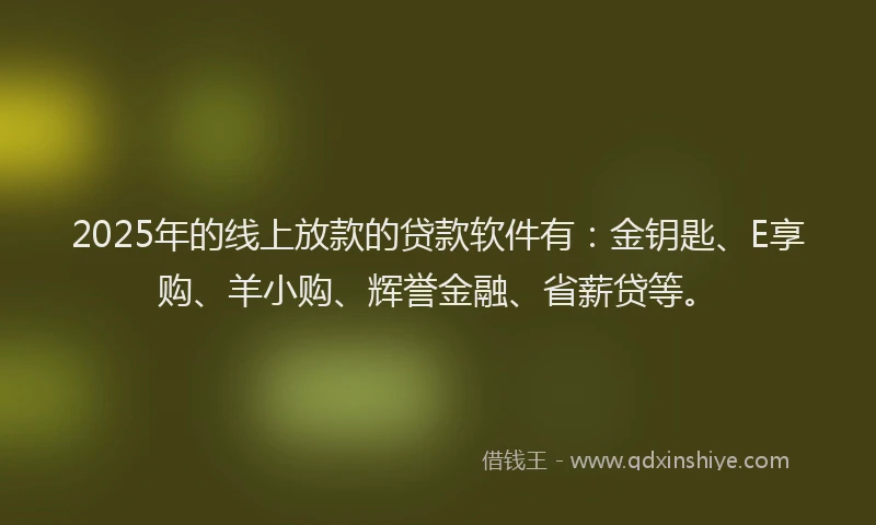 2025年的线上放款的贷款软件有：金钥匙、E享购、羊小购、辉誉金融、省薪贷等。