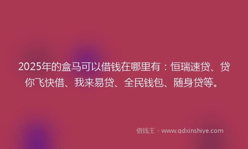 2025年的盒马可以借钱在哪里有：恒瑞速贷、贷你飞快借、我来易贷、全民钱包、随身贷等。