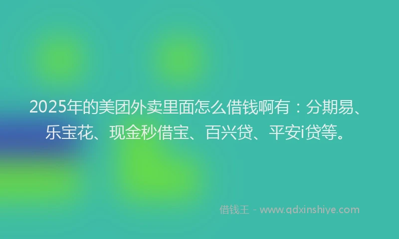 2025年的美团外卖里面怎么借钱啊有：分期易、乐宝花、现金秒借宝、百兴贷、平安i贷等。