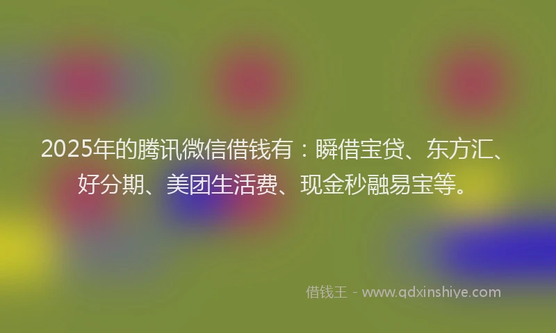 2025年的腾讯微信借钱有：瞬借宝贷、东方汇、好分期、美团生活费、现金秒融易宝等。
