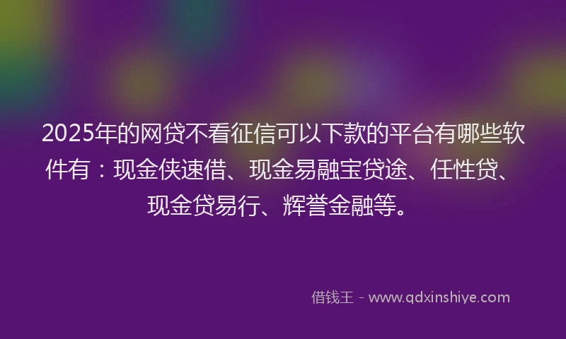 2025年的网贷不看征信可以下款的平台有哪些软件有：现金侠速借、现金易融宝贷途、任性贷、现金贷易行、辉誉金融等。