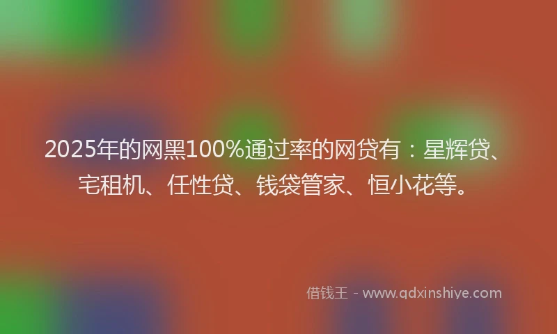 2025年的网黑100%通过率的网贷有：星辉贷、宅租机、任性贷、钱袋管家、恒小花等。