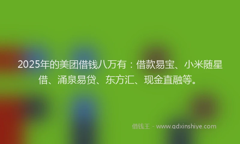 2025年的美团借钱八万有:借款易宝、小米随星借、涌泉易贷、东方汇、现金直融等。