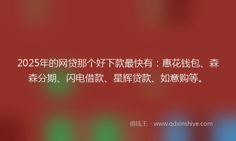 2025年的网贷那个好下款最快有：惠花钱包、森森分期、闪电借款、星辉贷款、如意购等。