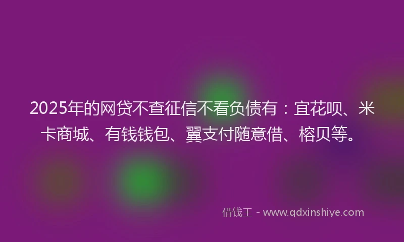 2025年的网贷不查征信不看负债有:宜花呗、米卡商城、有钱钱包、翼支付随意借、榕贝等。