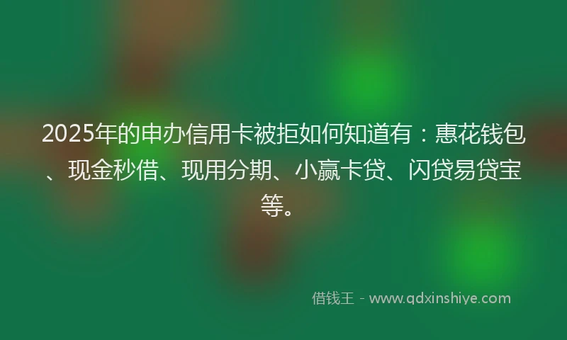 2025年的申办信用卡被拒如何知道有：惠花钱包、现金秒借、现用分期、小赢卡贷、闪贷易贷宝等。