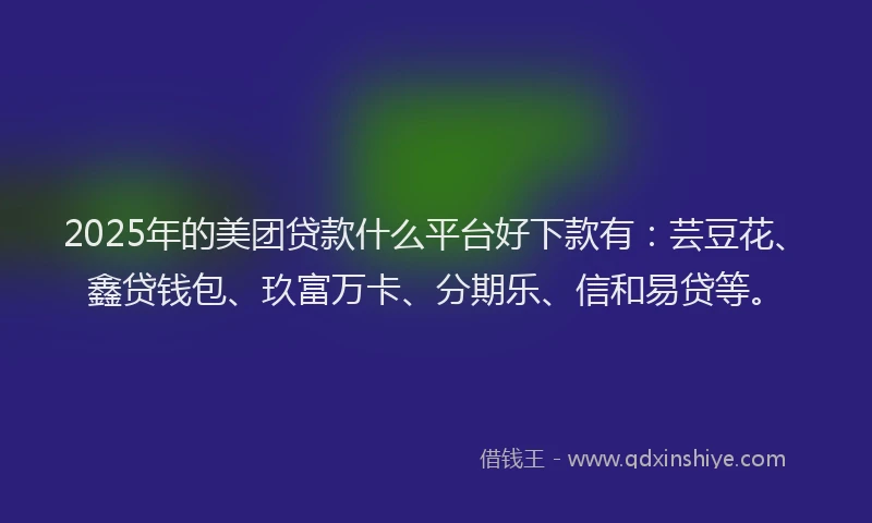 2025年的美团贷款什么平台好下款有：芸豆花、鑫贷钱包、玖富万卡、分期乐、信和易贷等。