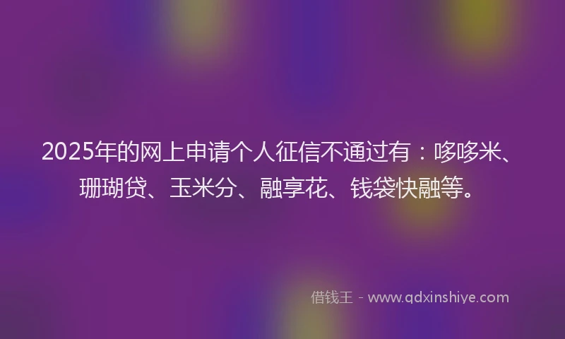 2025年的网上申请个人征信不通过有：哆哆米、珊瑚贷、玉米分、融享花、钱袋快融等。