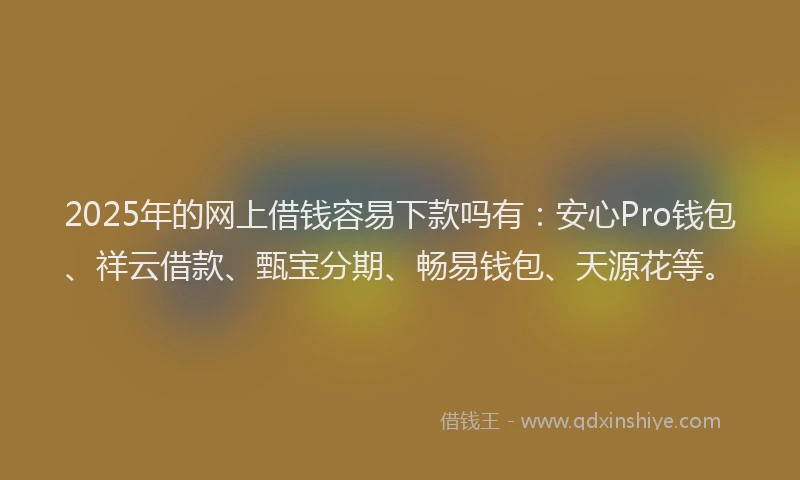 2025年的网上借钱容易下款吗有：安心Pro钱包、祥云借款、甄宝分期、畅易钱包、天源花等。