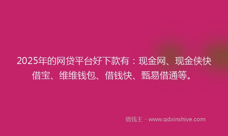 2025年的网贷平台好下款有:现金网、现金侠快借宝、维维钱包、借钱快、甄易借通等。