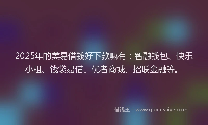 2025年的美易借钱好下款嘛有：智融钱包、快乐小租、钱袋易借、优者商城、招联金融等。
