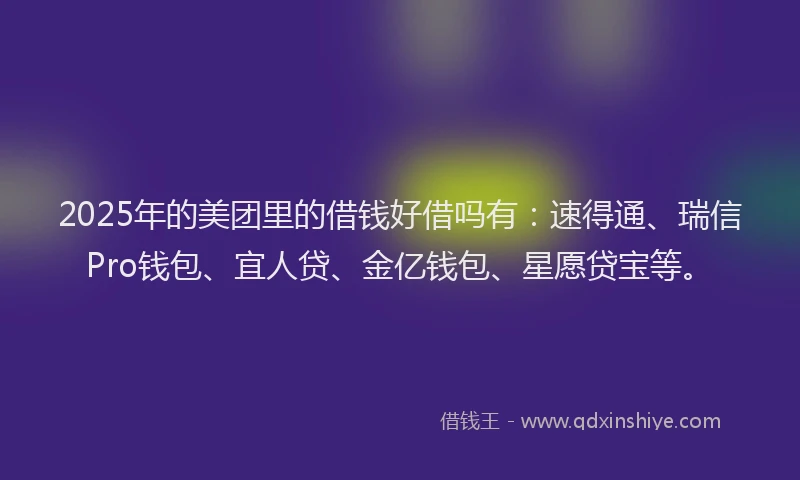 2025年的美团里的借钱好借吗有：速得通、瑞信Pro钱包、宜人贷、金亿钱包、星愿贷宝等。