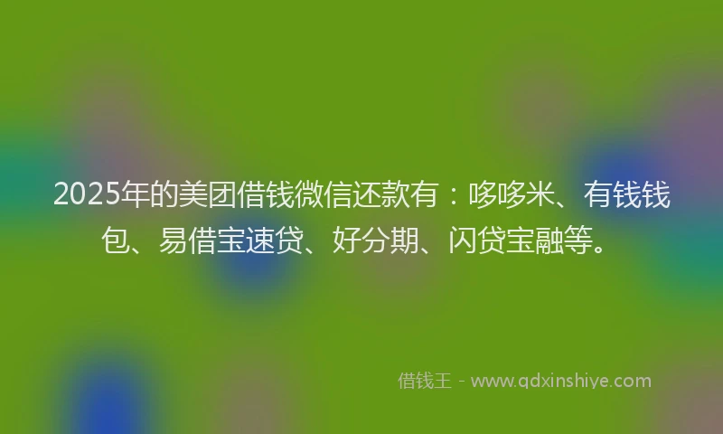 2025年的美团借钱微信还款有:哆哆米、有钱钱包、易借宝速贷、好分期、闪贷宝融等。