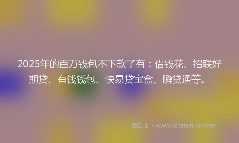 2025年的百万钱包不下款了有：借钱花、招联好期贷、有钱钱包、快易贷宝盒、瞬贷通等。