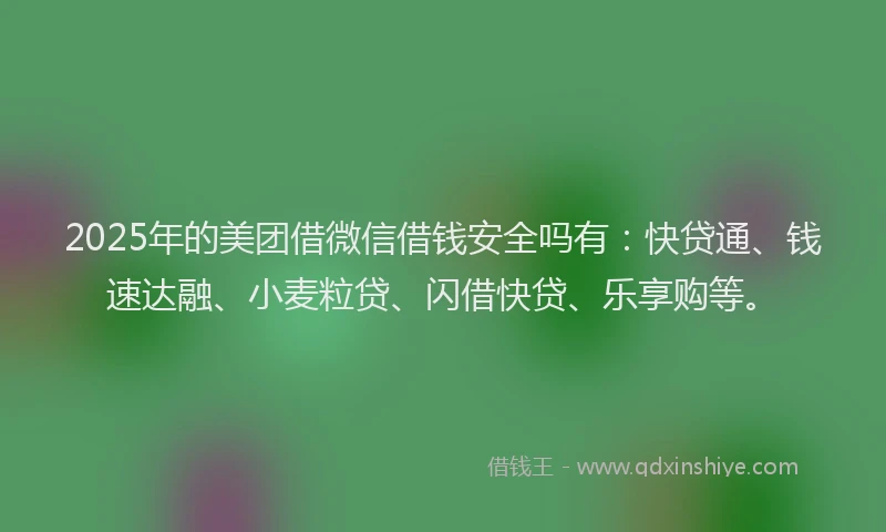 2025年的美团借微信借钱安全吗有：快贷通、钱速达融、小麦粒贷、闪借快贷、乐享购等。