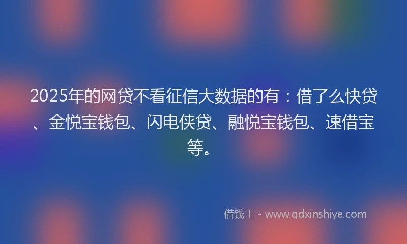 2025年的网贷不看征信大数据的有：借了么快贷、金悦宝钱包、闪电侠贷、融悦宝钱包、速借宝等。