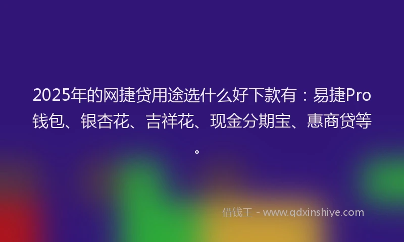 2025年的网捷贷用途选什么好下款有:易捷Pro钱包、银杏花、吉祥花、现金分期宝、惠商贷等。